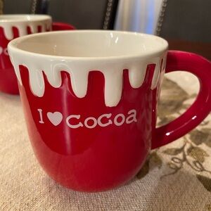 NEW. I ❤️ COCOA ceramic mug. Red with white snowy look rim.